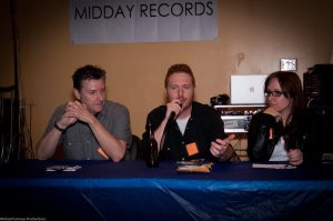 From: The Midday Social. (Left to right) John Laurenti from 100.7 WZLX, Steve Scarpetti from 94 HJY, Stephanie Rose from UNregular Radio Midday Social